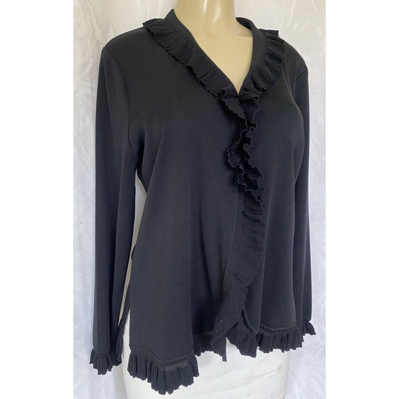 Exclusively Misook Black Jacket Cardigan Sweater Long Sleeve Knit Ruffle… - Picture 4 of 8
